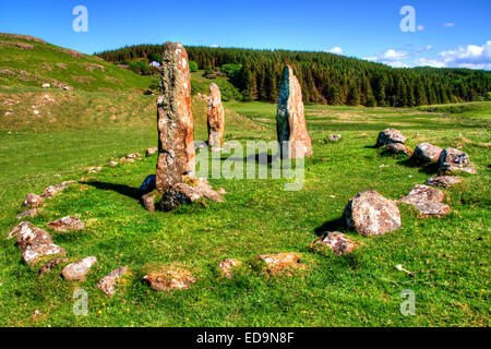 Il cerchio di pietra a Glengorm sull'Isle of Mull, Scozia Foto Stock