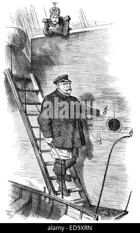 1890 Punch cartoon commentando Otto von Bismarck, caricatura di Sir John Tenniel, facendo cadere il pilota, Foto Stock