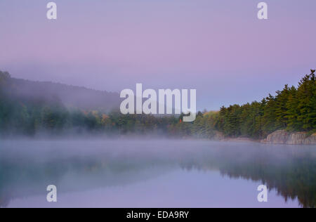 Foschia mattutina grotta sopra il Lago di Killarney Provincial Park. In Ontario, Canada. Foto Stock