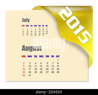 Agosto 2015 Calendario con il mese passato serie Foto Stock