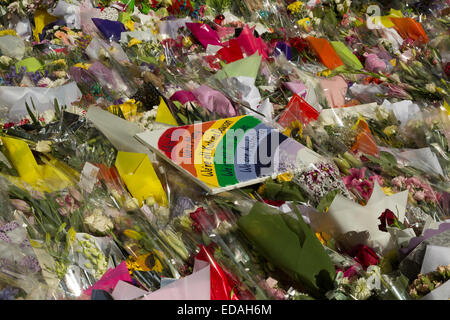 Una fotografia di fiori posti a Martin Place dopo l'Assedio di Sydney nel dicembre 2014. Foto Stock