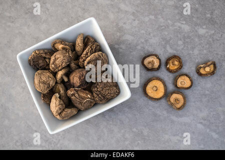 I funghi shiitake essiccati (Lentinula edodes) funghi Foto Stock