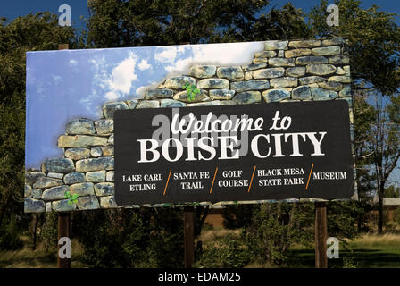 Benvenuto a Boise City segno Oklahoma USA Foto Stock
