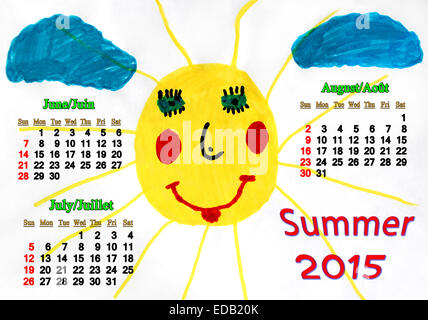 Il calendario per la stagione estiva di 7 con disegno per bambini  divertente con sole e nuvole Foto stock - Alamy