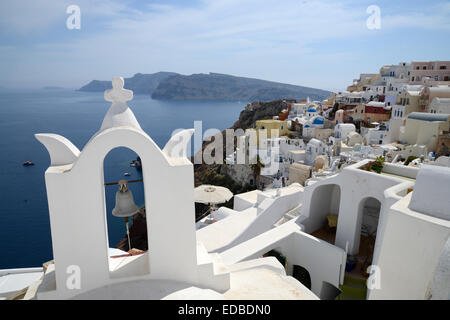 Campanile, Santorini Fira, Santorini, Cicladi Mar Egeo, Grecia Foto Stock