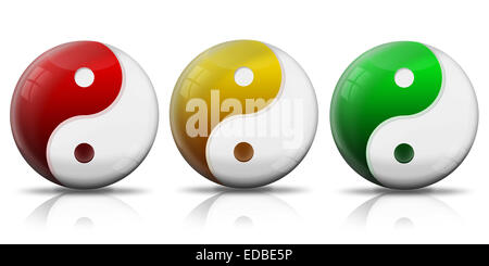 Yin e yang simboli, rosso, giallo, verde, illustrazione Foto Stock