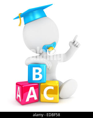 3d la gente bianca baby blocchi abc, isolato sfondo bianco, l'immagine 3D Foto Stock
