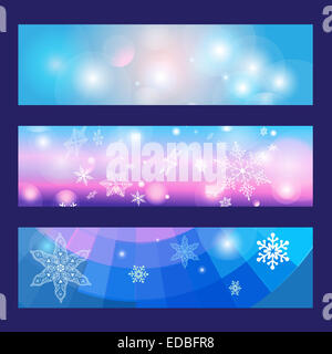 Set di Natale diversi banner con i fiocchi di neve e di luce Foto Stock