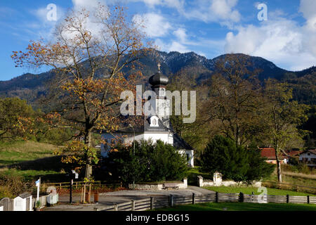 Chiesa protestante, Kochel am See, Alta Baviera, Baviera, Germania Foto Stock