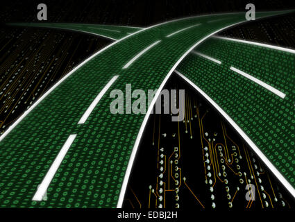 Autostrada digitale lo streaming dei dati serie di cifre del codice binario numero di zeri quelli uno come una strada freeway Foto Stock