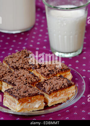 Cheese Cake con cioccolato e bicchiere di latte Foto Stock