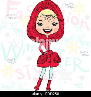 Vector bella moda ragazza in inverno Foto Stock