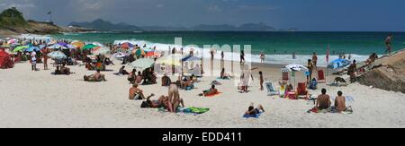 Rio de Janeiro, Brasile, 4 gennaio 2015. Meteo Rio: lucertole da mare godere Devil's Beach in una calda e soleggiata domenica, quando le temperature hanno raggiunto 35°C. Cucito panorama. Foto Stock