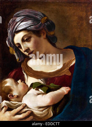 Guercino, la Madonna e il Bambino 1621 olio su tela. Stadel, Frankfurt am Main, Germania. Foto Stock