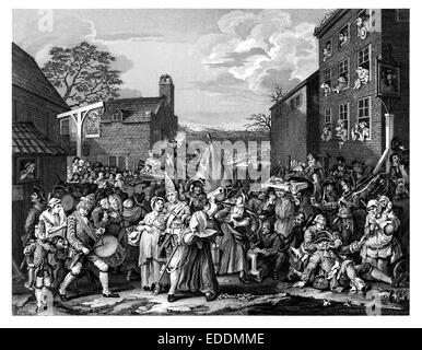 " Il marzo a Finchley" incise dal dipinto originale di artista inglese William Hogarth 1697-1764 Foto Stock