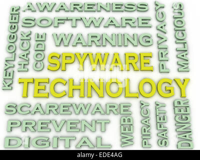 Immagine 3D Spyware questioni tecnologiche concetto parola Sfondo nuvola Foto Stock