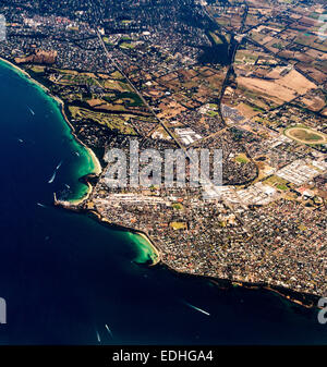 Bella vista areale di Melbourne la periferia meridionale di Mornington e le spiagge intorno ad esso. Foto Stock