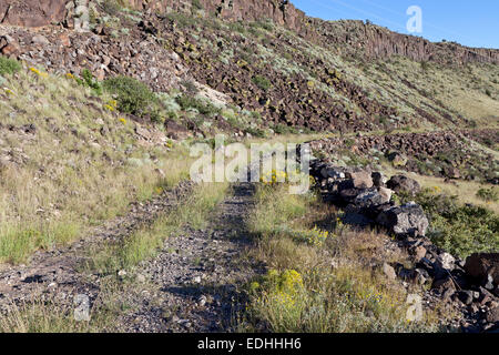 Fondo stradale della La Bajada grado a sud di Santa Fe, New Mexico, che una volta faceva parte della nazionale di vecchi sentieri autostrada. Foto Stock