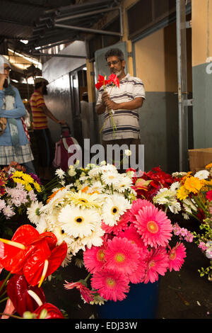 Mauritius Quatre Bornes, mercato, venditore di fiori Foto Stock