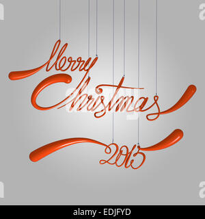 Buon Natale 2015 citazioni rosso appesi sui fili a gradiente dello sfondo 3D render template Foto Stock