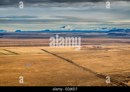 Vista aerea del terreno coltivato sulla costa sud dell'Islanda. Foto Stock