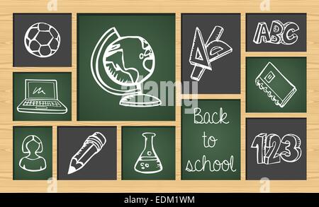 Si torna a scuola mano bozzetto Imposta icona illustrazione sulla lavagna. L educazione e l apprendimento concetto ideale per app e web layou Foto Stock
