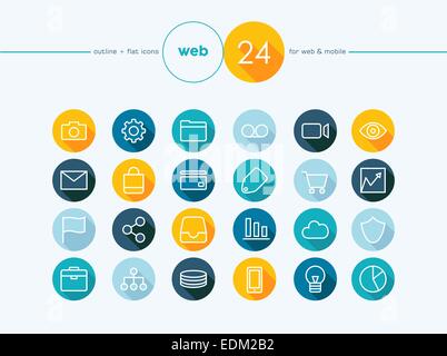Web piatte colorate le icone di stile di linea impostati per il web e mobile app. EPS10 file vettoriale organizzati in strati per operazioni di editing semplici. Foto Stock