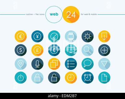 Colorato profilo piatto icone di stile impostato per il convertitore di valuta sito web e mobile app. EPS10 file vettoriale organizzati in strati per un facile Foto Stock