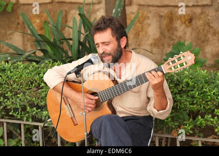 Lo spagnolo del cantante e chitarrista di eseguire nel centro di Siviglia Spagna Foto Stock