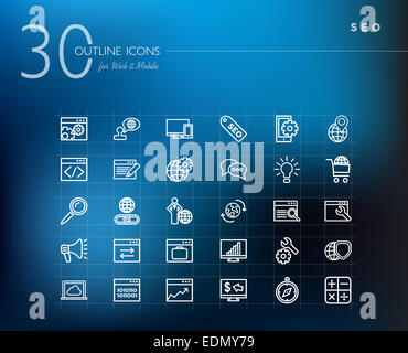 SEO sito web strategy line set di icone per il web e mobile app. EPS10 file vettoriale organizzati in strati per operazioni di editing semplici. Foto Stock