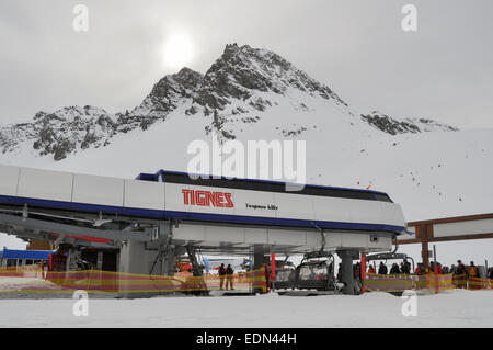 Bollin Fresse, skilift, Val Claret, Tignes, Francia Foto Stock