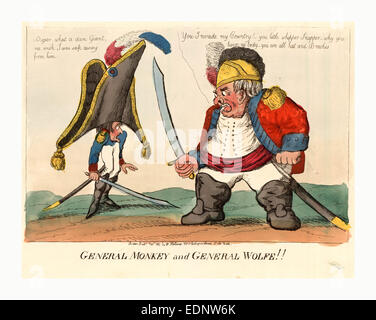 Scimmia generale e il generale Wolfe, Olanda, William, active 1782-1817, incisione 1803, Napoleone I, indossando un cappello di grandi dimensioni Foto Stock