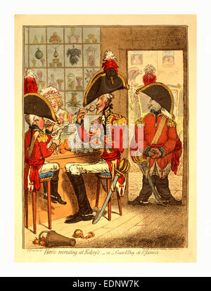 Hero's assunzione a Kelsey o giorno di guardia presso il St James, Gillray James, 1756-1815, incisore, Londra, incisione 1797 Foto Stock