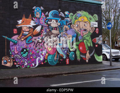 Arte di strada in Hawley Wharf area di riqualificazione di Camden Town London REGNO UNITO Foto Stock