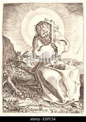 Annibale Carracci (italiano, 1560 - 1609). San Francesco, 1585. Incisione Foto Stock