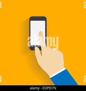 Business man controlla nero smartphone Foto Stock