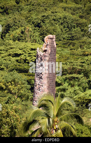 Rovina la torre dalla vecchia piantagione di zucchero in St Kitts nei Caraibi Foto Stock