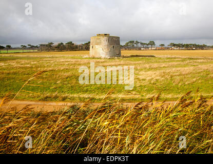 Martello Tower Z costruito durante la guerra napoleonica agli inizi del XIX secolo, a Alderton, Suffolk, Inghilterra, Regno Unito Foto Stock