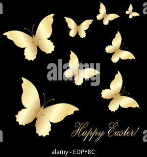 Il merletto d'oro butterfly su sfondo nero Foto Stock