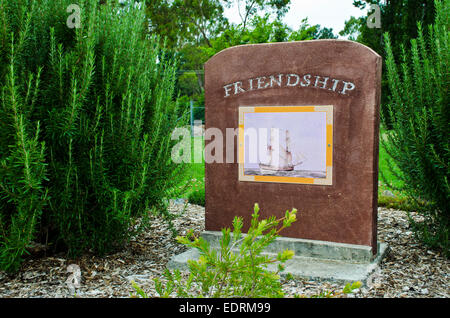 Prima flotta; Australia; 1788; Memorial Gardens; Wallabadah; NSW; New South Wales. nave Amicizia Foto Stock