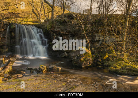 La Upper East Gill vigore a cascata Keld in una fredda giornata di gennaio. Foto Stock