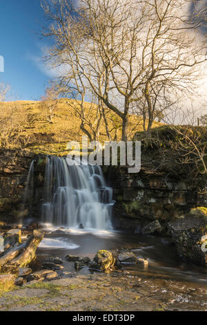 La Upper East Gill vigore a cascata Keld in una fredda giornata di gennaio. Foto Stock