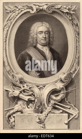 Jacobus Houbraken dopo Arthur Pond (Olandese, 1698 - 1780), Robert Walpole, 1° Conte di Orford, 1746, di attacco e di incisione Foto Stock