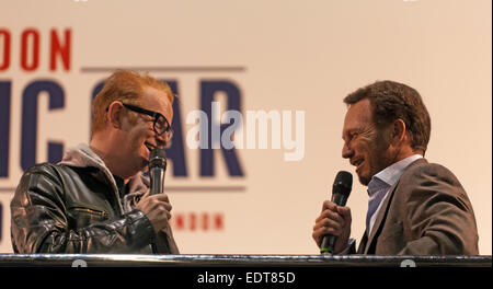 Londra, Regno Unito. 08 gen 2015. Chris Evans interviste Christian Horner durante la fase di apertura della sessione inaugurale del London Classic Car Show a Excel su 08.01.2015Live News Foto Stock