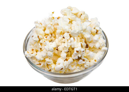 Il Popcorn sul vaso di vetro su sfondo bianco Foto Stock