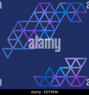 Modello con triangoli luminosi. Abstract sfondo blu scuro con griglia triangolare Foto Stock