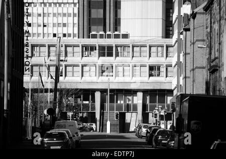 Brown Street in Argyle Street - teleobiettivo con vista da Broomielaw a Glasgow, Scozia Foto Stock