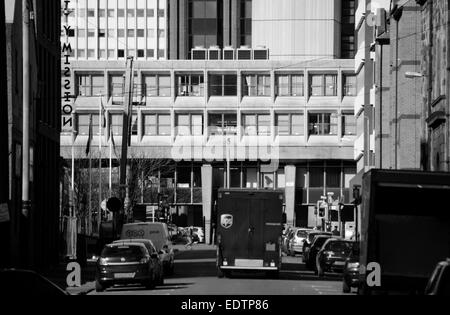 Brown Street in Argyle Street - teleobiettivo con vista da Broomielaw a Glasgow, Scozia Foto Stock