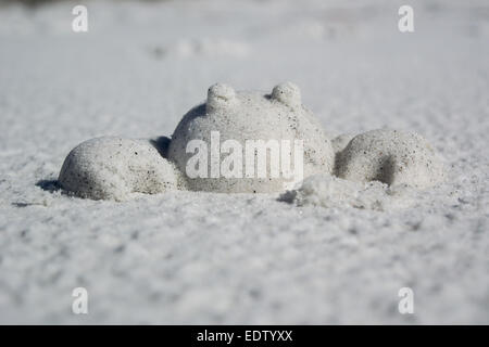 Un granchio fatta di sabbia si trova su una spiaggia di sabbia Foto Stock