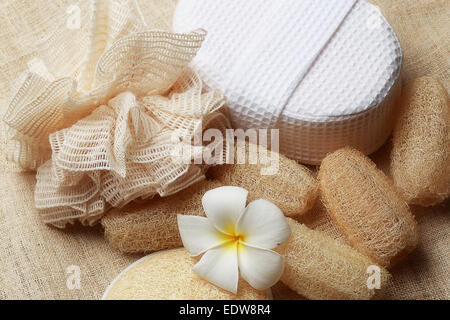 La speciale sapone scrub su spa impostato per una pelle sana Foto Stock